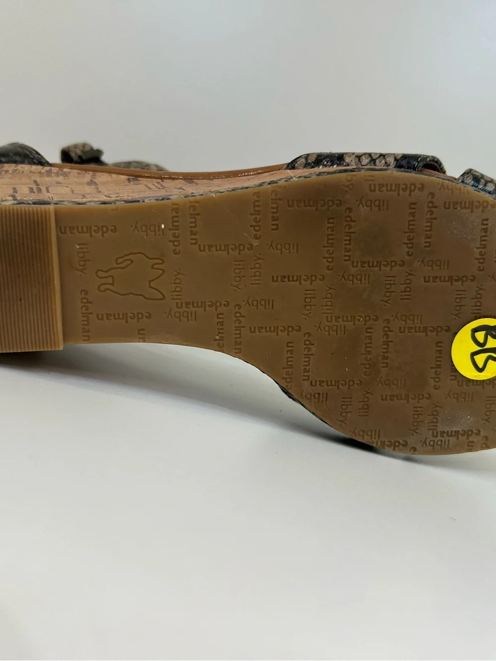 LIBBY EDELMAN PYTHON + CORK SANDALS SZ 7.5